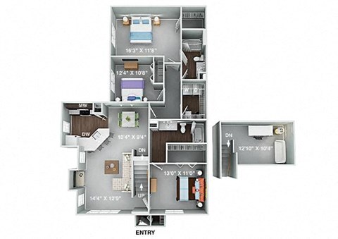Floor plan for 3 beds, 2 baths, 1499 sqft